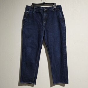 POETRY DARK WASH CROPPED STRAIGHT LEG STRETCH JEANS APPROX US 12-14